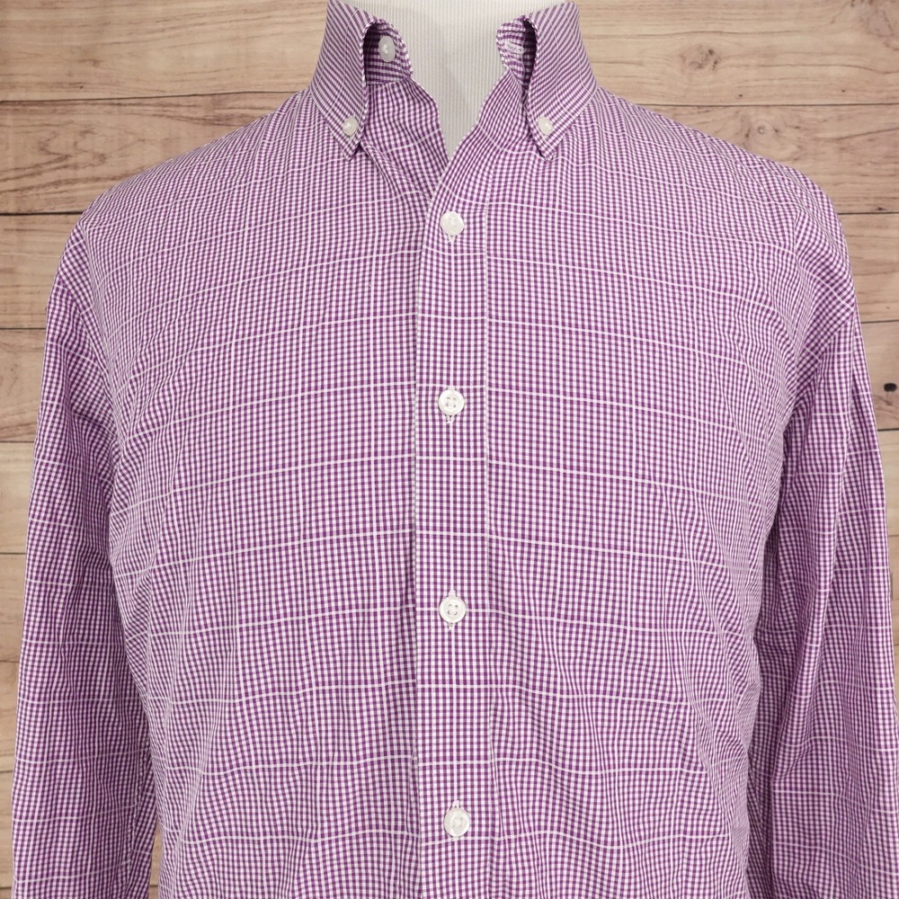 Buttoned Down Dress Shirt XL 38/39 Purple Gingham Slim Fit Supima Cotton